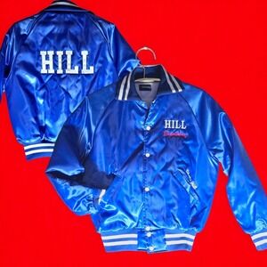 vintage 70s‎ blue satin varsity jacket L beverage distributor Holloway USA